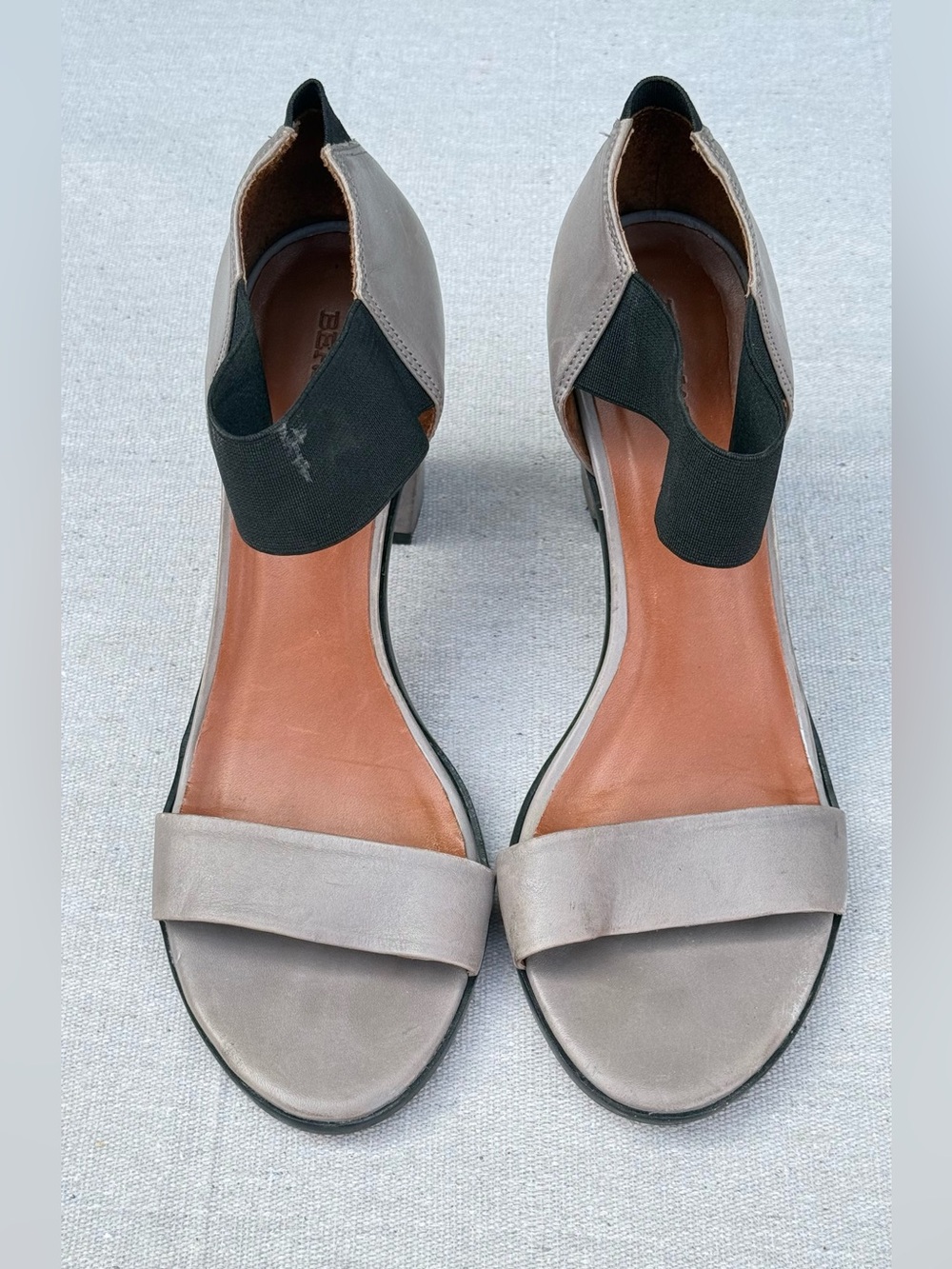 Bernardo Taupe Sandals with Black Elastic Ankle Panel